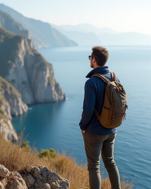 Il fondatore di Stromboli Gear osserva il mare da un punto panoramico di Capri